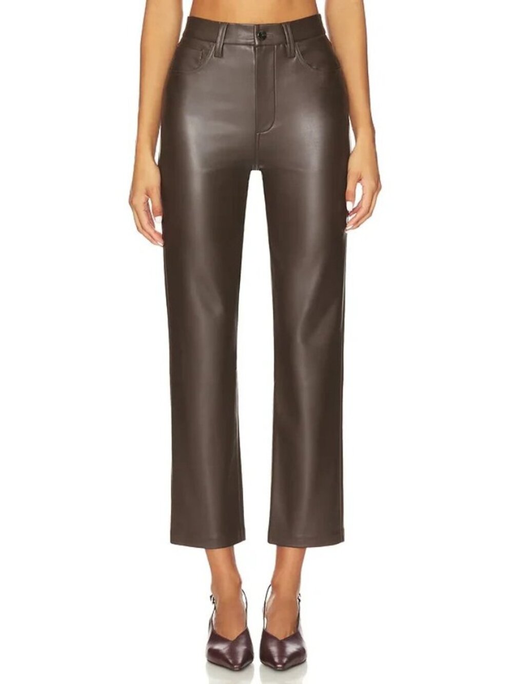 Joe's Jeans Lyra Slim Ankle Vegan Leather Straight in Dark Chocolate